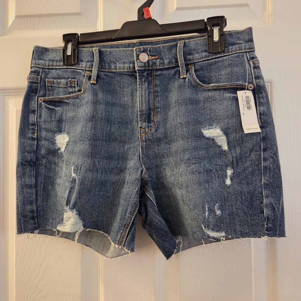 Old Navy sz 6 cut off‎ jean shorts NWT stretch casual denim summer med wash